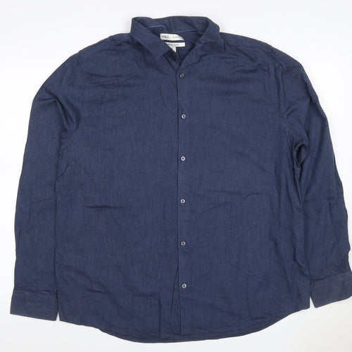 Marks and Spencer Men's Blue XL Regular Fit Long Sleeve Button-Up Shirt