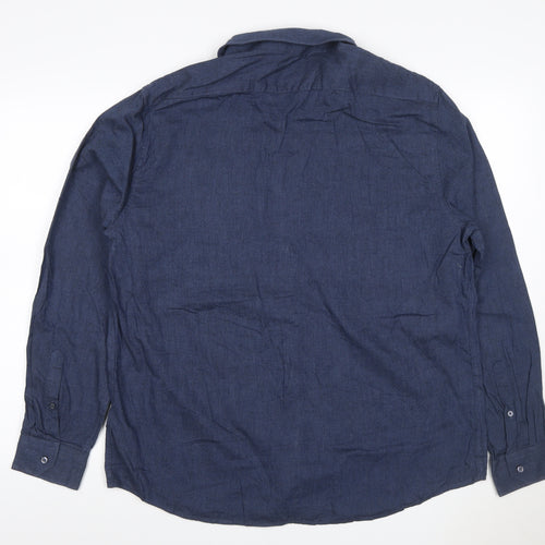 Marks and Spencer Men's Blue XL Regular Fit Long Sleeve Button-Up Shirt