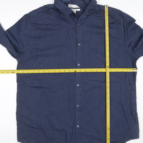 Marks and Spencer Men's Blue XL Regular Fit Long Sleeve Button-Up Shirt