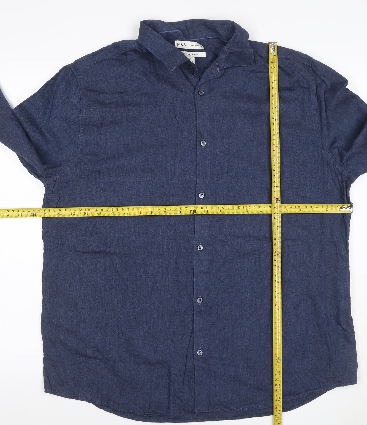 Marks and Spencer Men's Blue XL Regular Fit Long Sleeve Button-Up Shirt