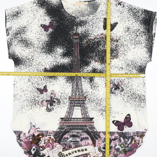 LIN.N.B. Women Ivory M Eiffel Tower Butterfly Rhinestone T-Shirt