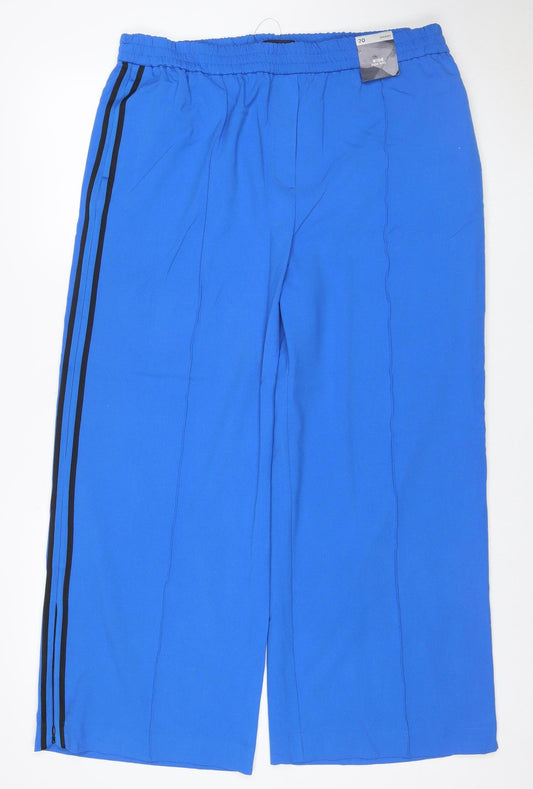 M&S Women’s Blue UK 20 Short Wide Leg Elastic Waist Trousers