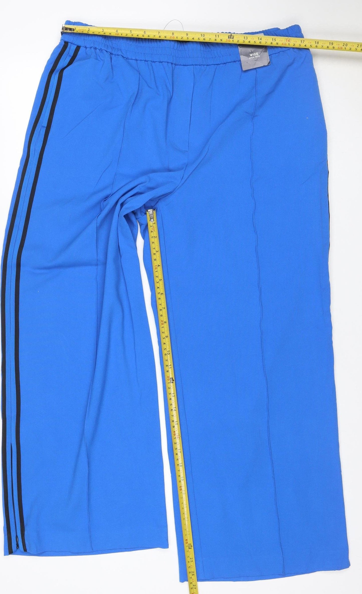 M&S Women’s Blue UK 20 Short Wide Leg Elastic Waist Trousers