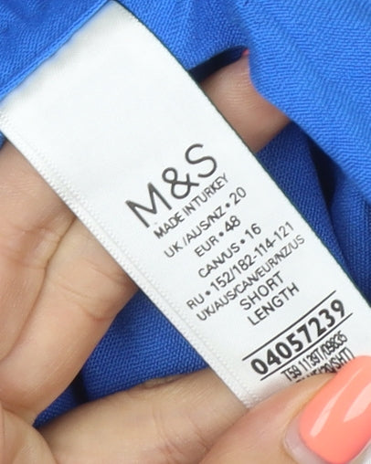 M&S Women’s Blue UK 20 Short Wide Leg Elastic Waist Trousers