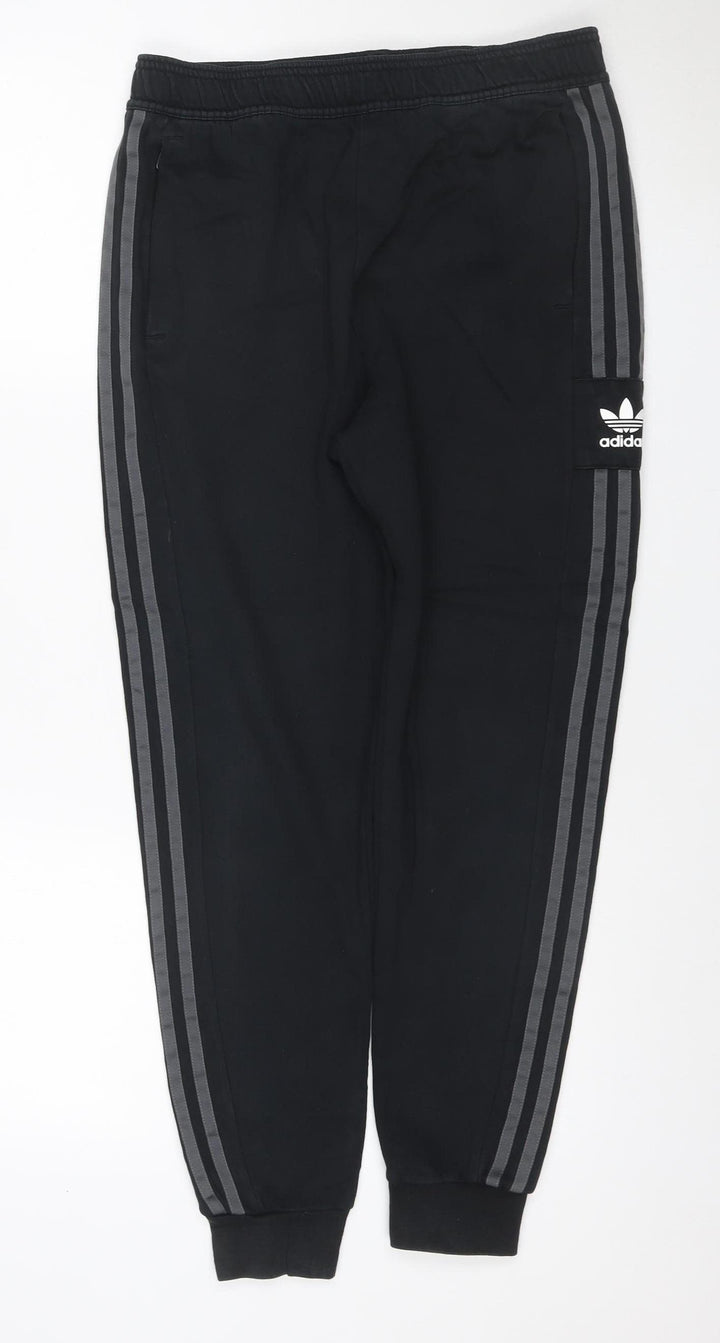 Adidas Teens Black L Jogger Track Pants 3 Stripe Cotton Blend