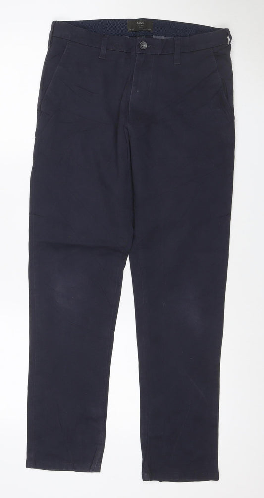 Marks and Spencer Men’s Blue Slim Chino Trousers 30/29 Cotton Stretch