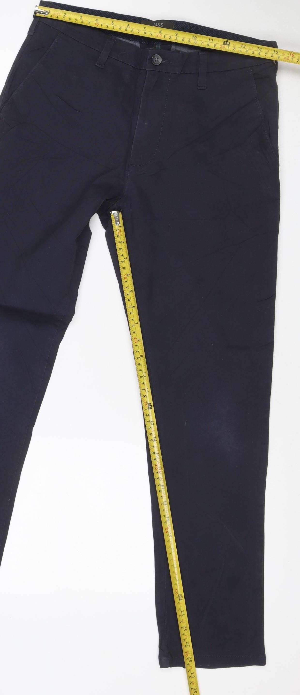 Marks and Spencer Men’s Blue Slim Chino Trousers 30/29 Cotton Stretch