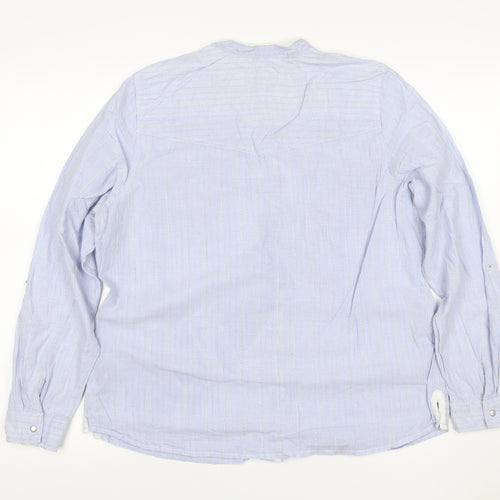 Marks and Spencer Women Blue Stripe Cotton Button-Up Shirt UK 16