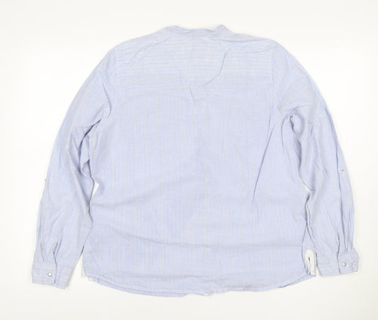 Marks and Spencer Women Blue Stripe Cotton Button-Up Shirt UK 16