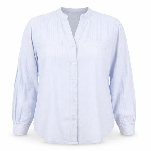 Marks and Spencer Women Blue Stripe Cotton Button-Up Shirt UK 16