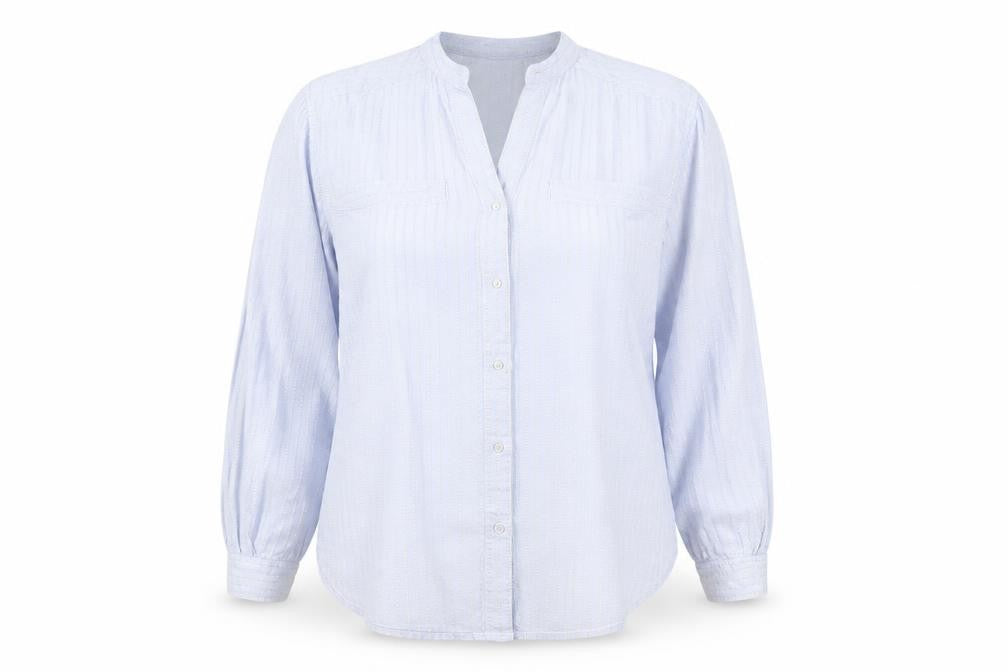 Marks and Spencer Women Blue Stripe Cotton Button-Up Shirt UK 16