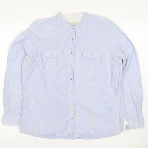Marks and Spencer Women Blue Stripe Cotton Button-Up Shirt UK 16