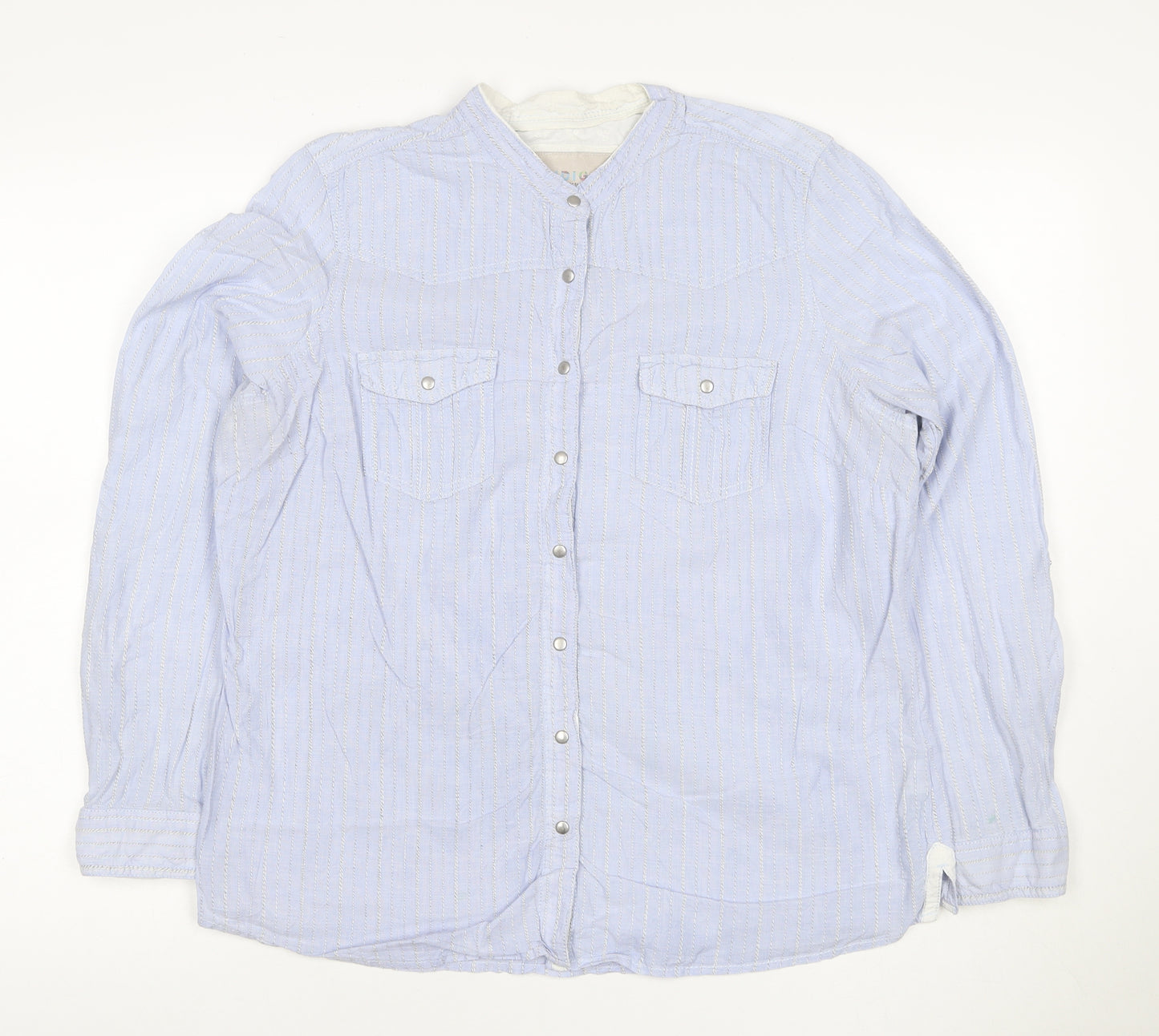 Marks and Spencer Women Blue Stripe Cotton Button-Up Shirt UK 16