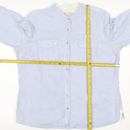 Marks and Spencer Women Blue Stripe Cotton Button-Up Shirt UK 16