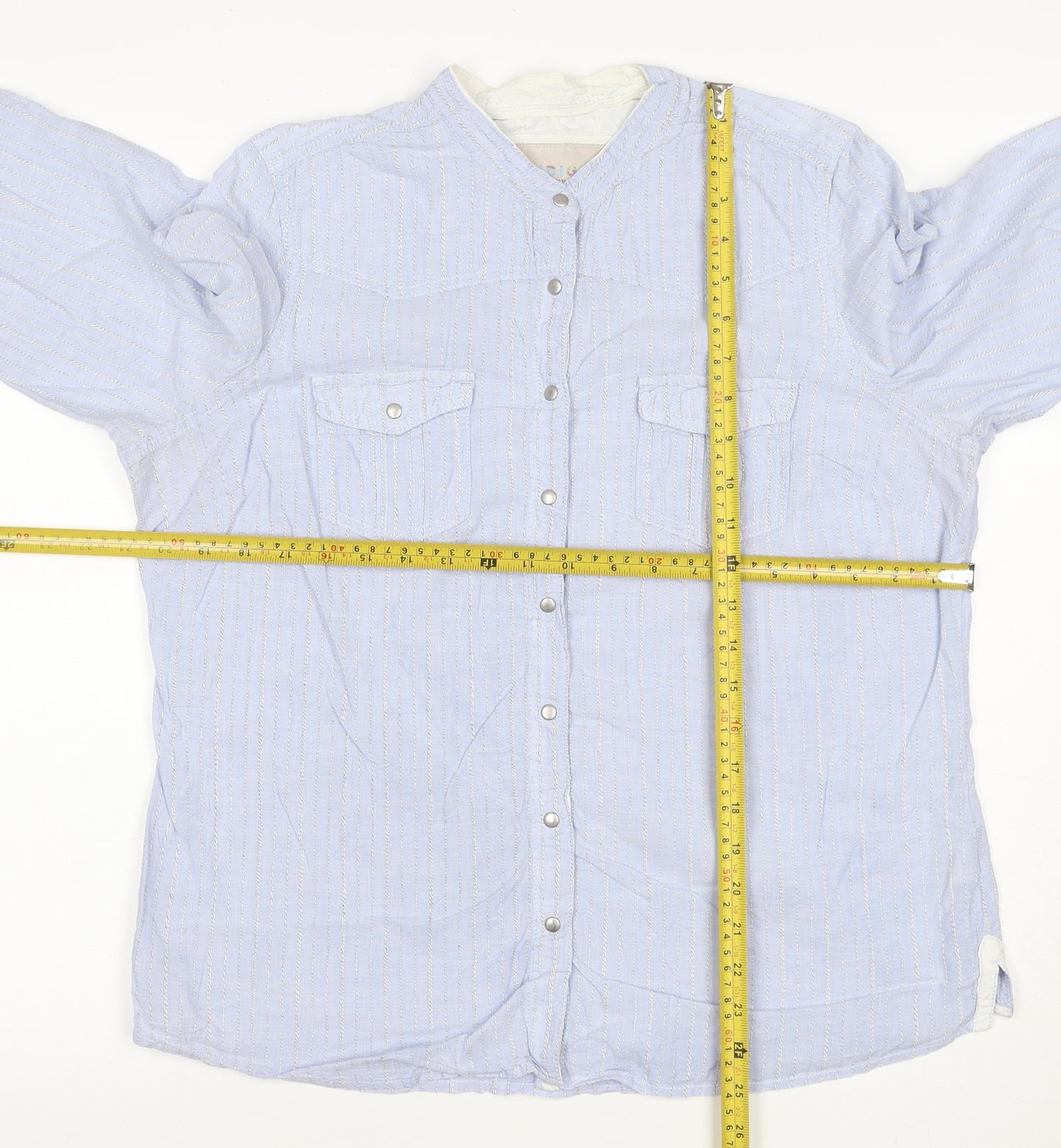 Marks and Spencer Women Blue Stripe Cotton Button-Up Shirt UK 16