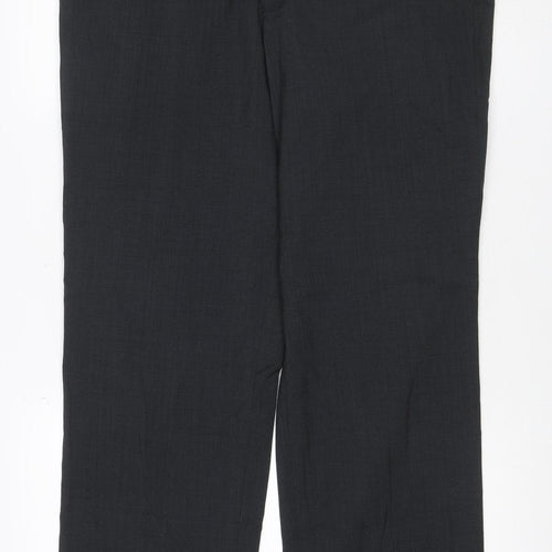Marks and Spencer Men Black 36 Regular Fit Wool Blend Dress Trousers