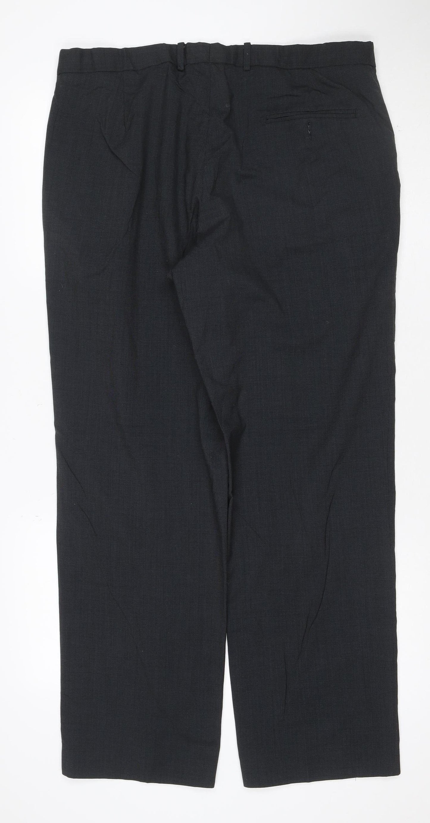 Marks and Spencer Men Black 36 Regular Fit Wool Blend Dress Trousers