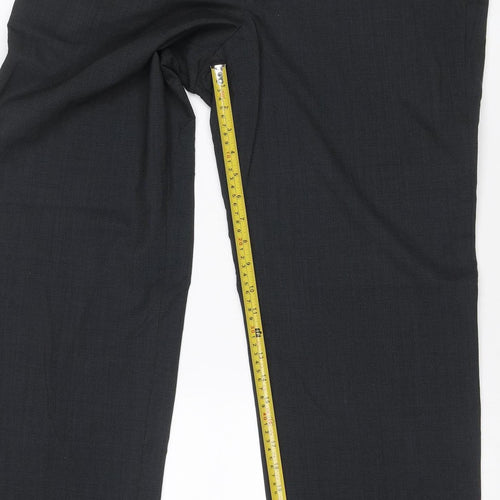 Marks and Spencer Men Black 36 Regular Fit Wool Blend Dress Trousers