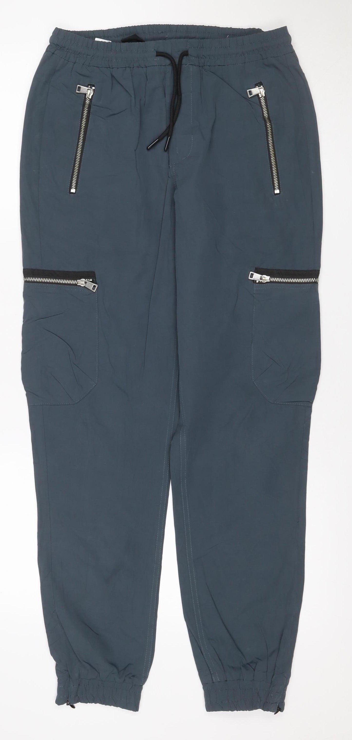 River Island Men’s Blue 30R Cargo Jogger Trousers Zip Pockets