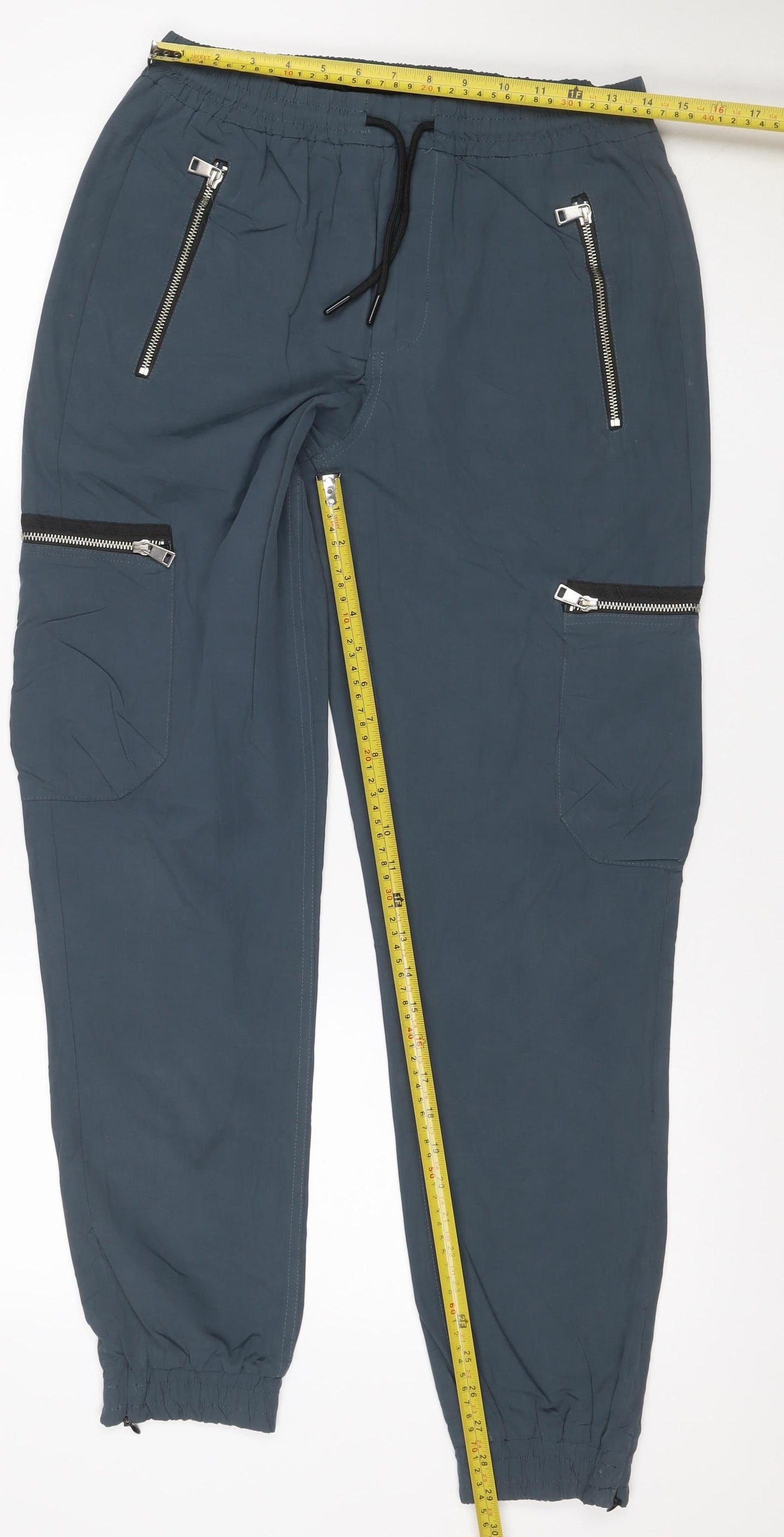 River Island Men’s Blue 30R Cargo Jogger Trousers Zip Pockets