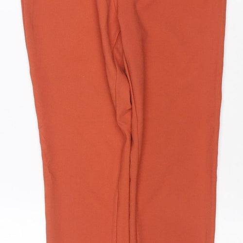 shosho Women Orange S High Waist Tie Belt Straight Dress Trousers