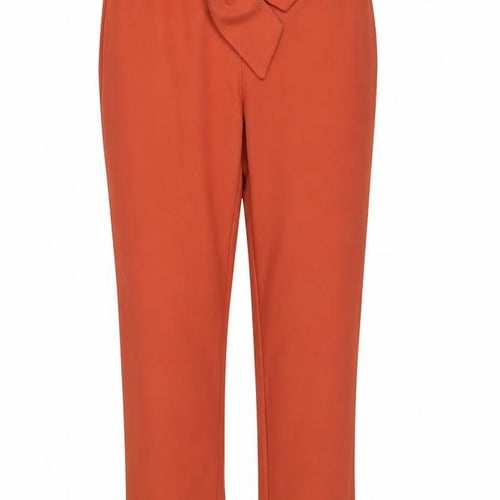 shosho Women Orange S High Waist Tie Belt Straight Dress Trousers