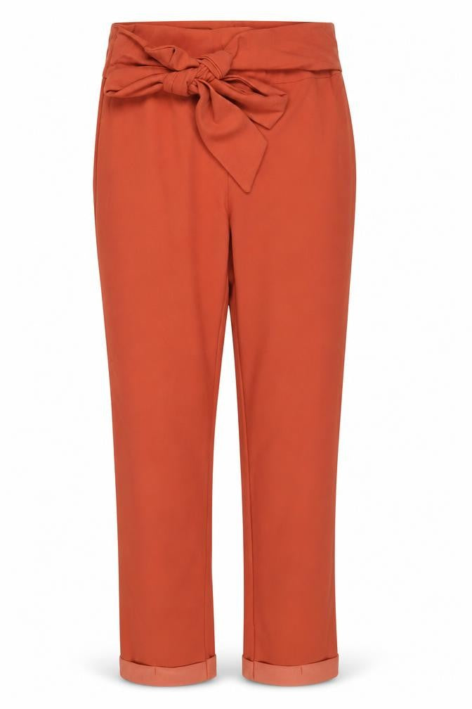 shosho Women Orange S High Waist Tie Belt Straight Dress Trousers