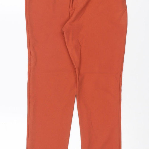 shosho Women Orange S High Waist Tie Belt Straight Dress Trousers