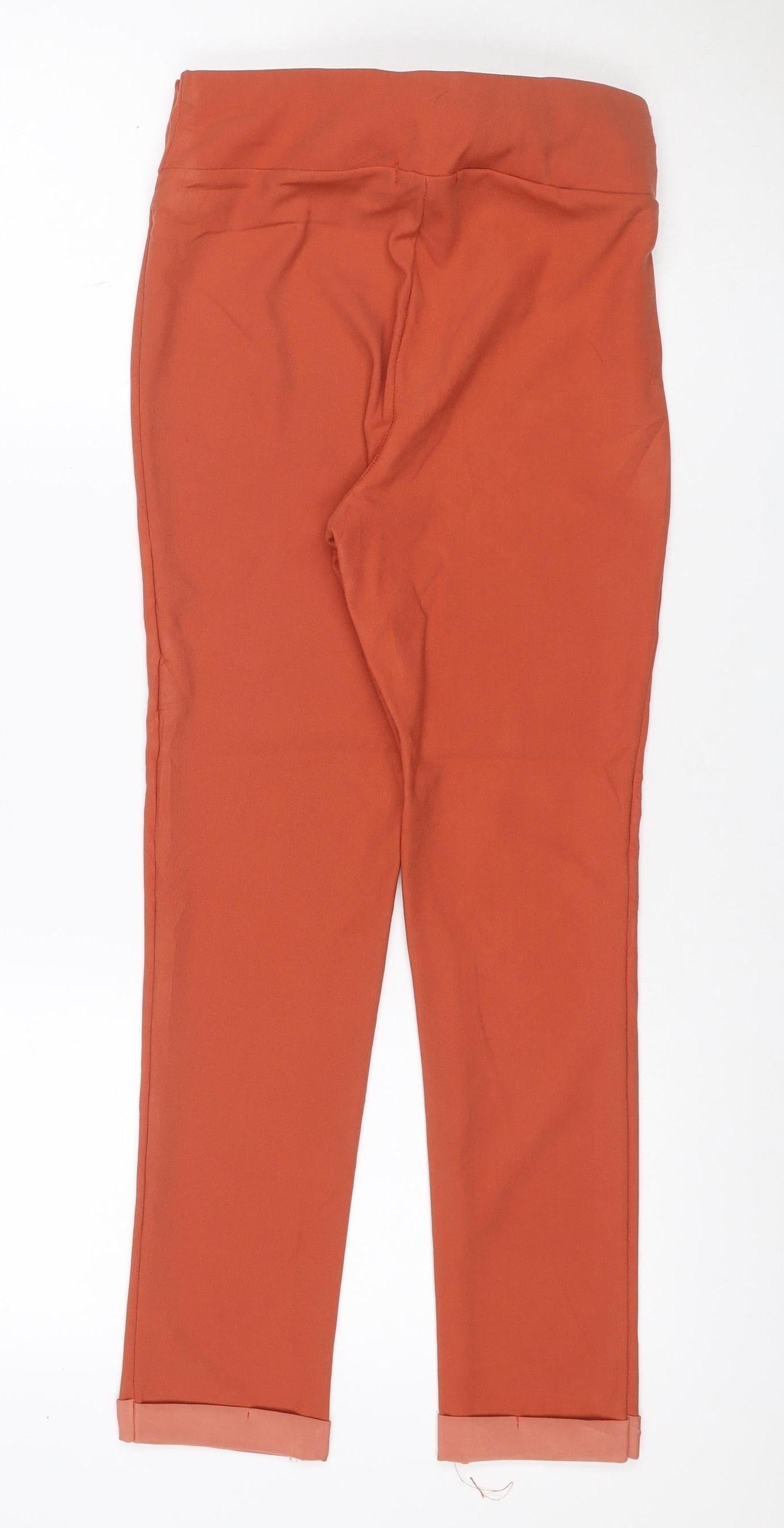 shosho Women Orange S High Waist Tie Belt Straight Dress Trousers