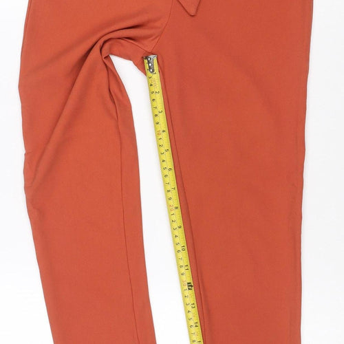 shosho Women Orange S High Waist Tie Belt Straight Dress Trousers