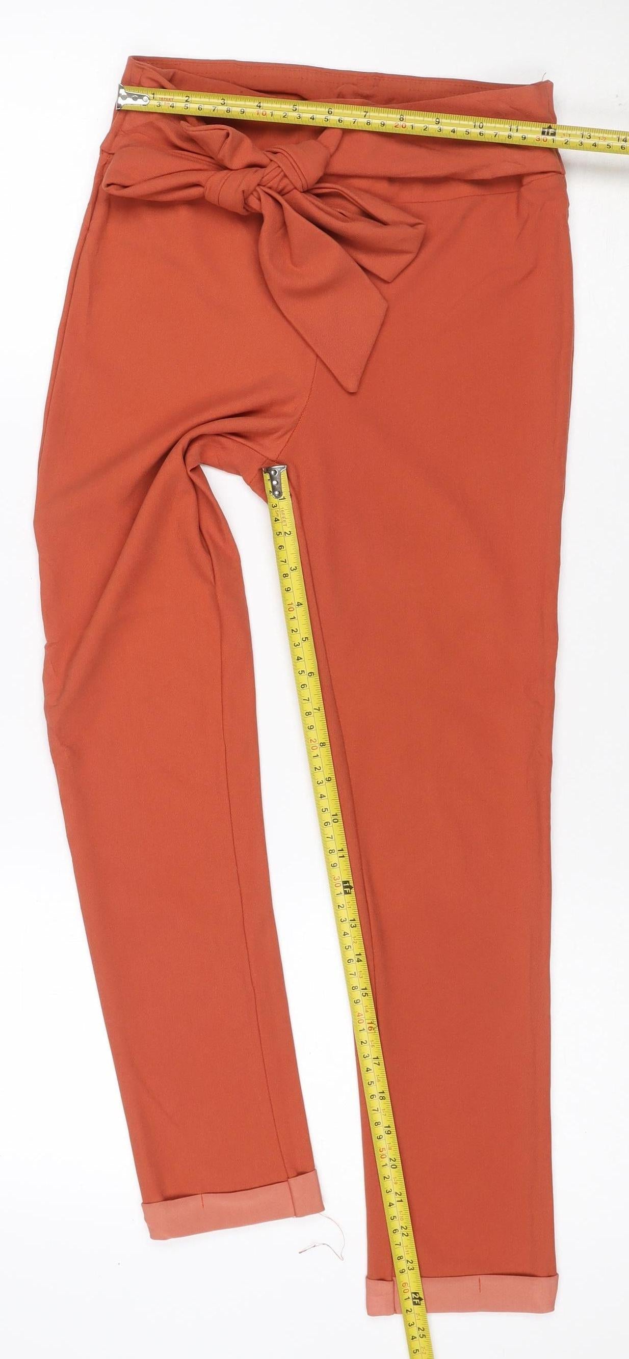 shosho Women Orange S High Waist Tie Belt Straight Dress Trousers
