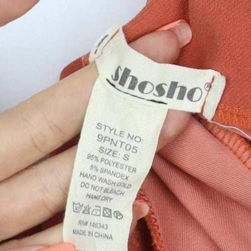 shosho Women Orange S High Waist Tie Belt Straight Dress Trousers