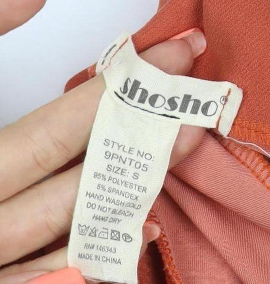 shosho Women Orange S High Waist Tie Belt Straight Dress Trousers
