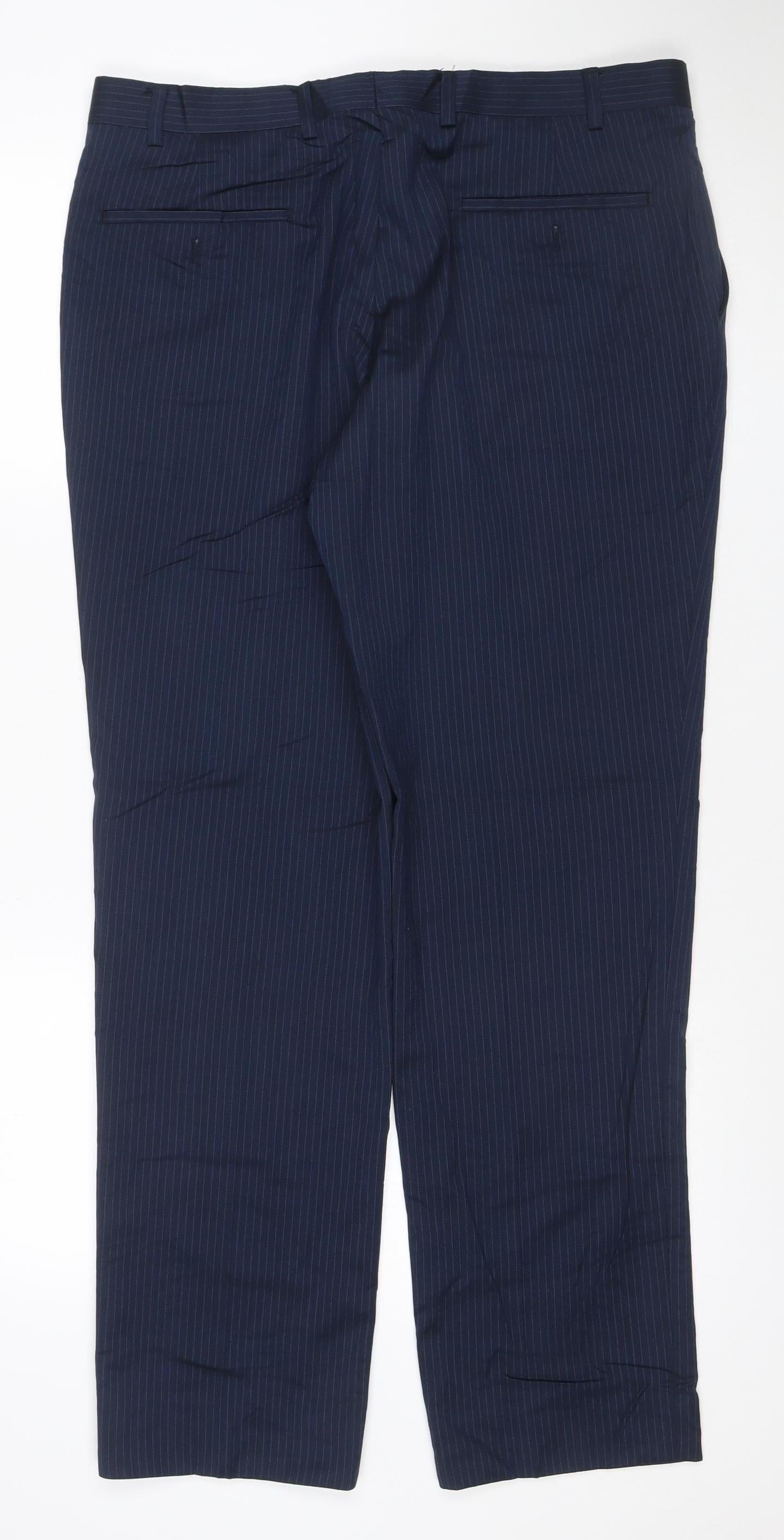 Marks and Spencer Men Blue Pinstripe Wool Dress Trousers 36in 31in