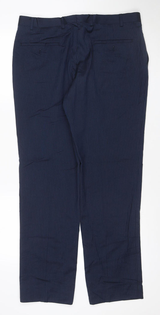Marks and Spencer Men Blue Pinstripe Wool Dress Trousers 36in 31in