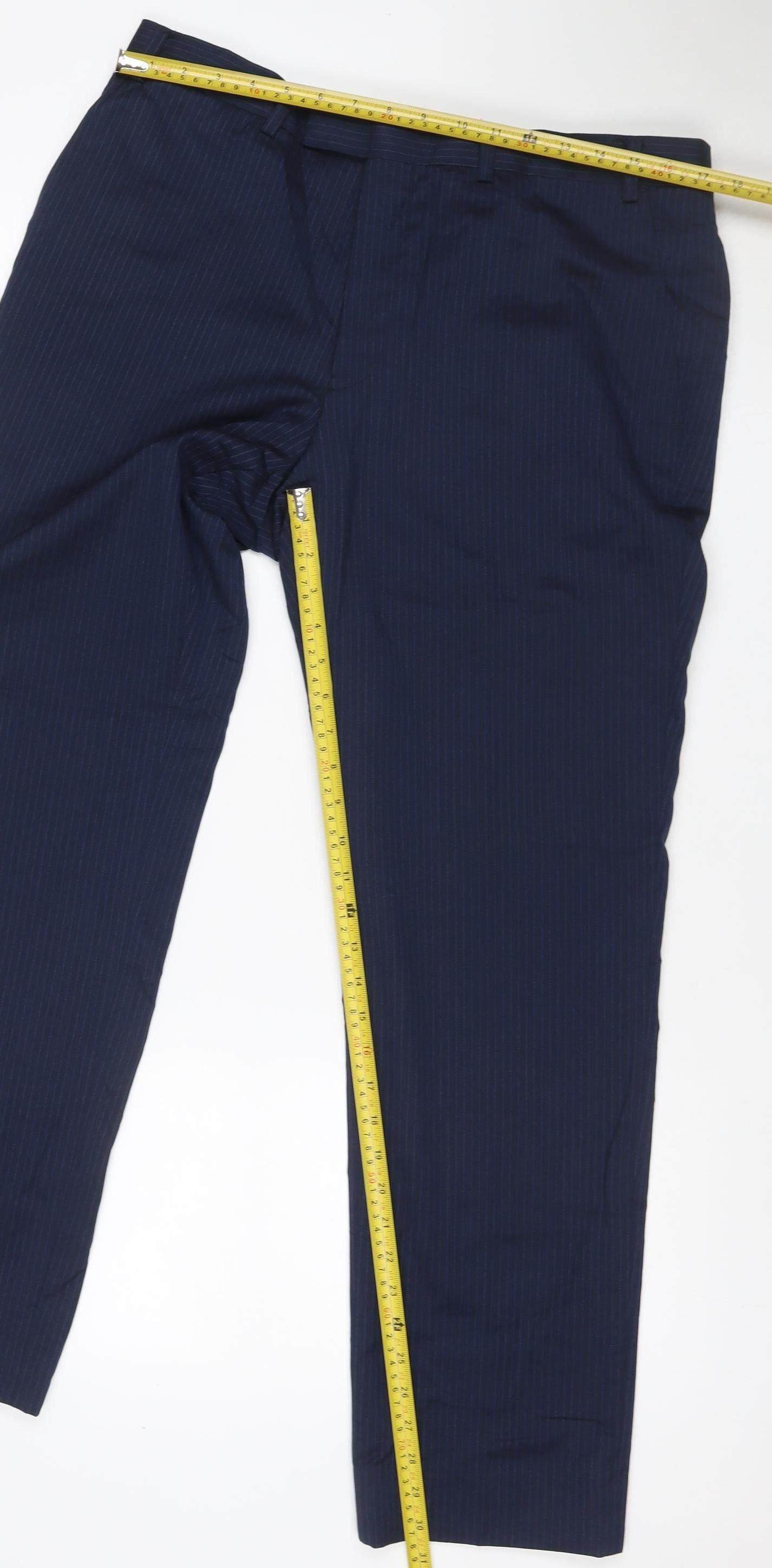 Marks and Spencer Men Blue Pinstripe Wool Dress Trousers 36in 31in