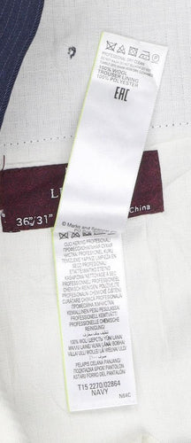 Marks and Spencer Men Blue Pinstripe Wool Dress Trousers 36in 31in