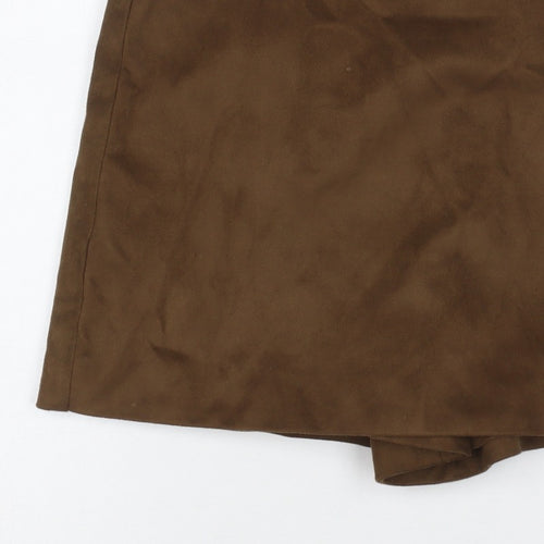 Zara Women Brown L Short Lined Zip Skort
