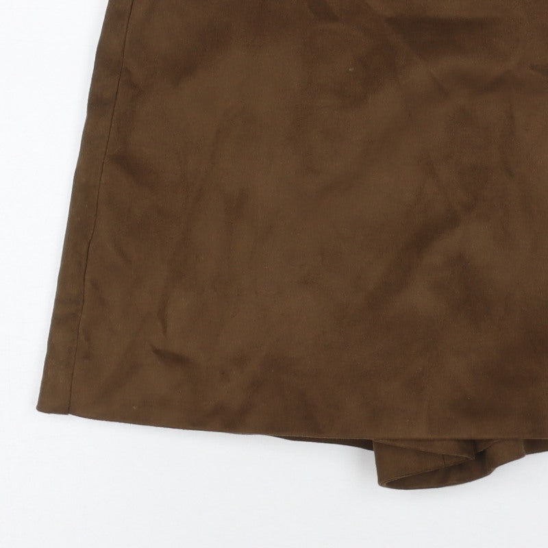 Zara Women Brown L Short Lined Zip Skort