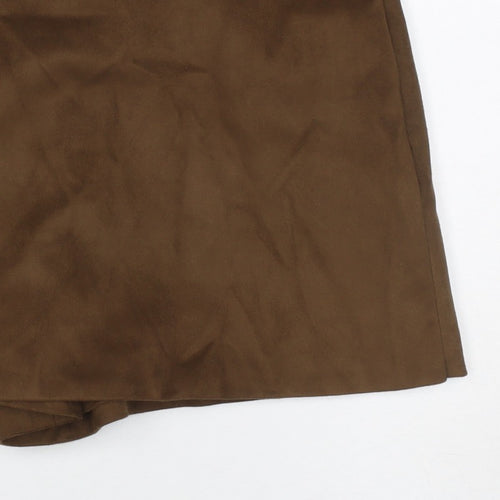 Zara Women Brown L Short Lined Zip Skort