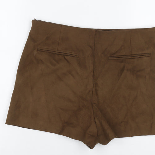 Zara Women Brown L Short Lined Zip Skort