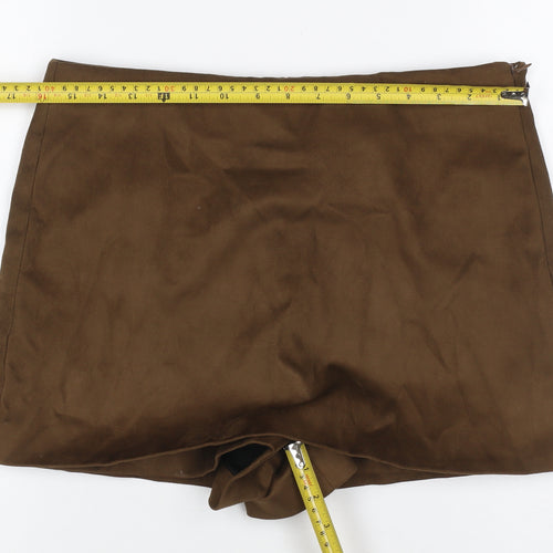 Zara Women Brown L Short Lined Zip Skort