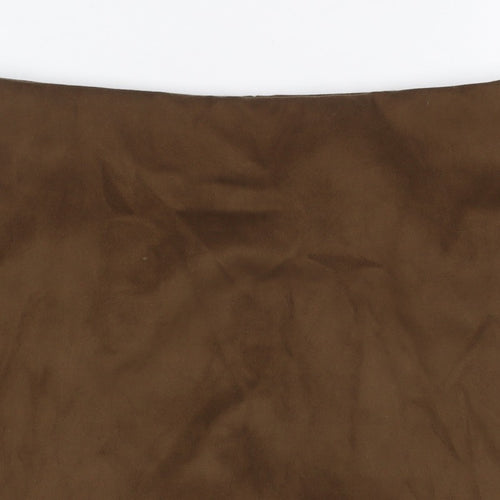 Zara Women Brown L Short Lined Zip Skort
