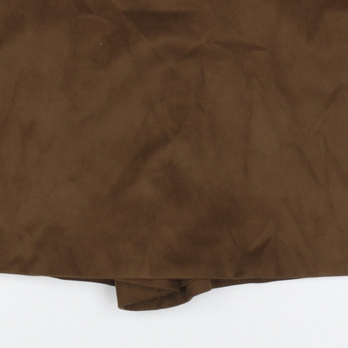 Zara Women Brown L Short Lined Zip Skort