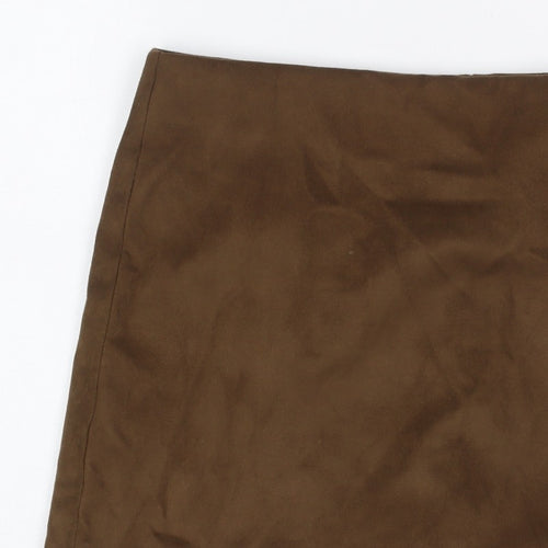 Zara Women Brown L Short Lined Zip Skort