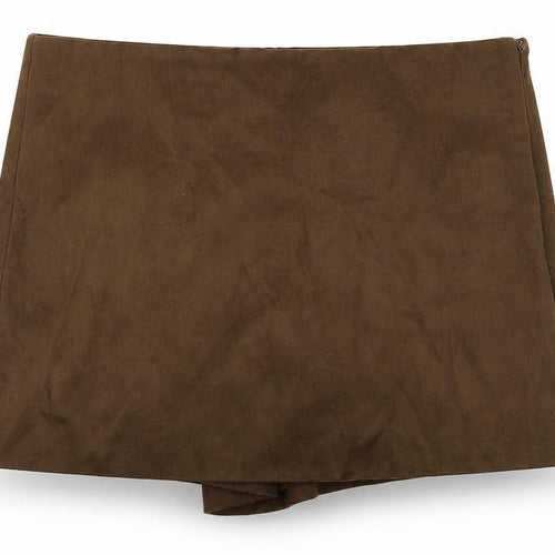 Zara Women Brown L Short Lined Zip Skort