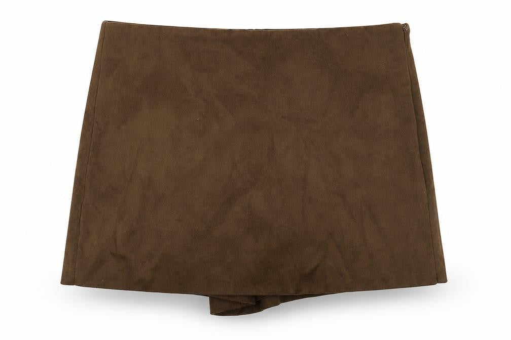 Zara Women Brown L Short Lined Zip Skort