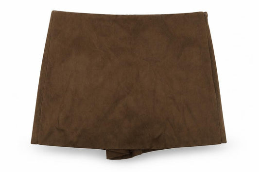Zara Women Brown L Short Lined Zip Skort