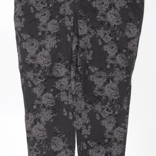 South Women’s Black Floral Stretch Tapered Trousers UK 18
