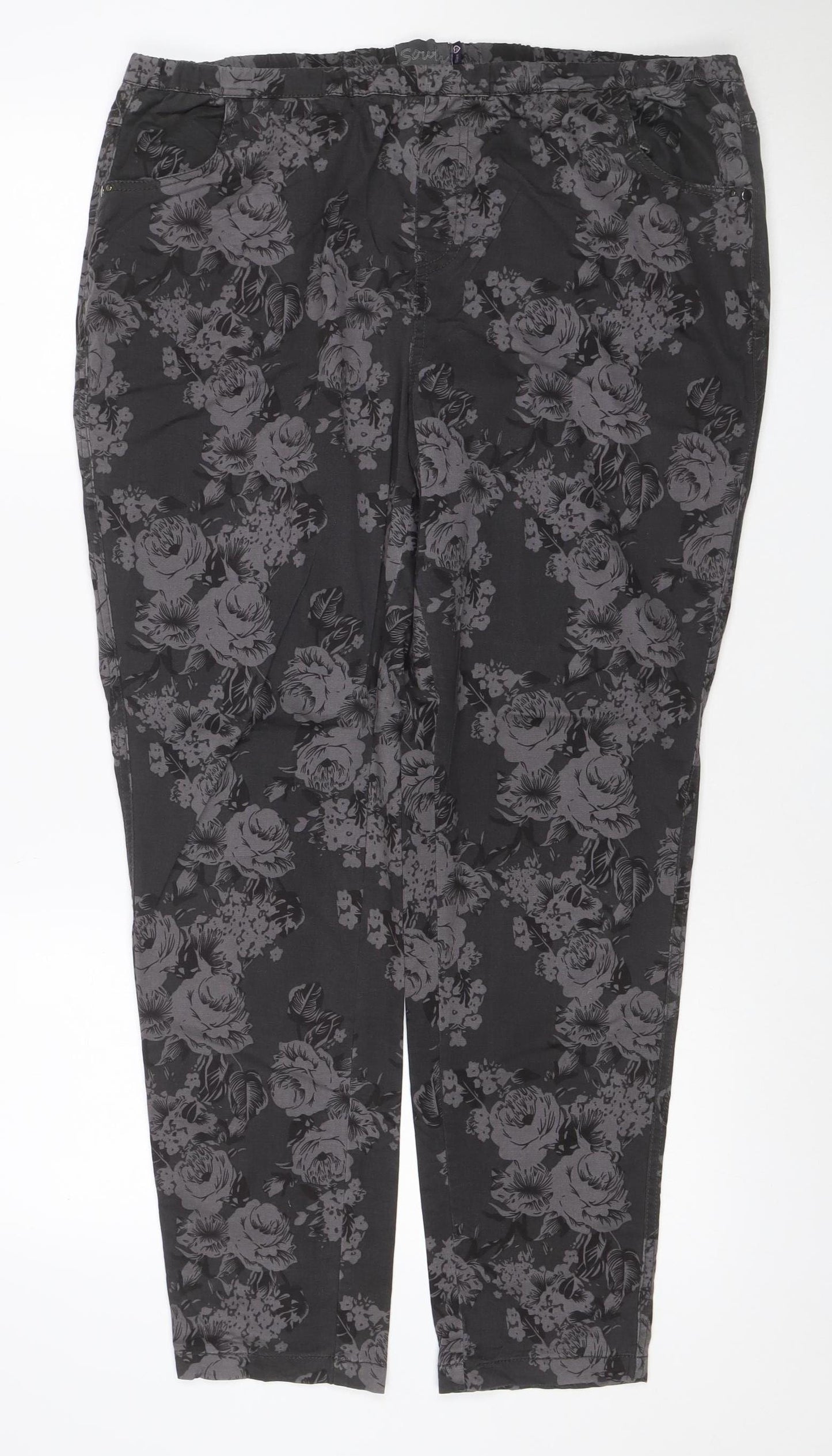 South Women’s Black Floral Stretch Tapered Trousers UK 18